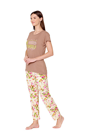 Bodycare Womens Modal Spandex Printed Tshirt & Pyjama Set BSLS14014