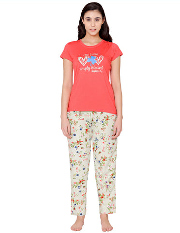 Bodycare Womens Modal Spandex Printed Tshirt & Pyjama Set BSLS15001