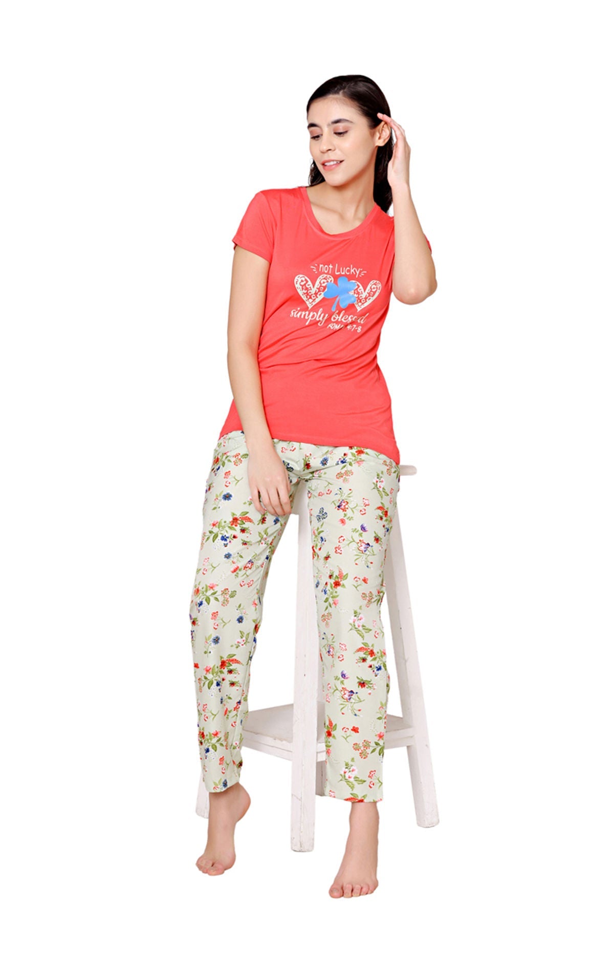 Bodycare Womens Modal Spandex Printed Tshirt & Pyjama Set BSLS15001