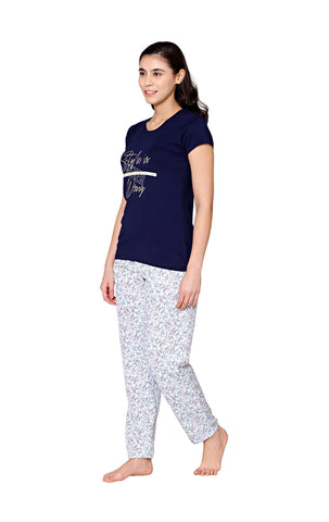 Bodycare Womens Modal Spandex Printed Tshirt & Pyjama Set BSLS15002