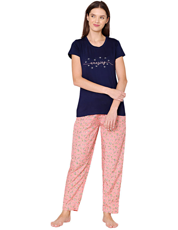 Bodycare Womens Modal Spandex Printed Tshirt & Pyjama Set BSLS15003