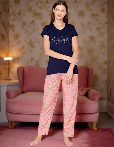 Bodycare Womens Modal Spandex Printed Tshirt & Pyjama Set BSLS15003