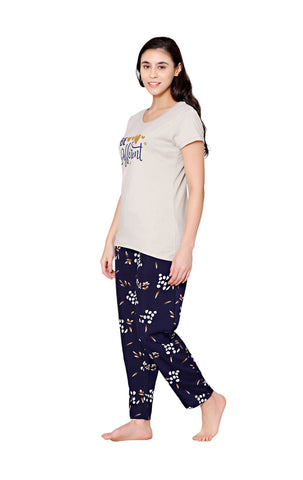 Bodycare Womens Modal Spandex Printed Tshirt & Pyjama Set BSLS15004