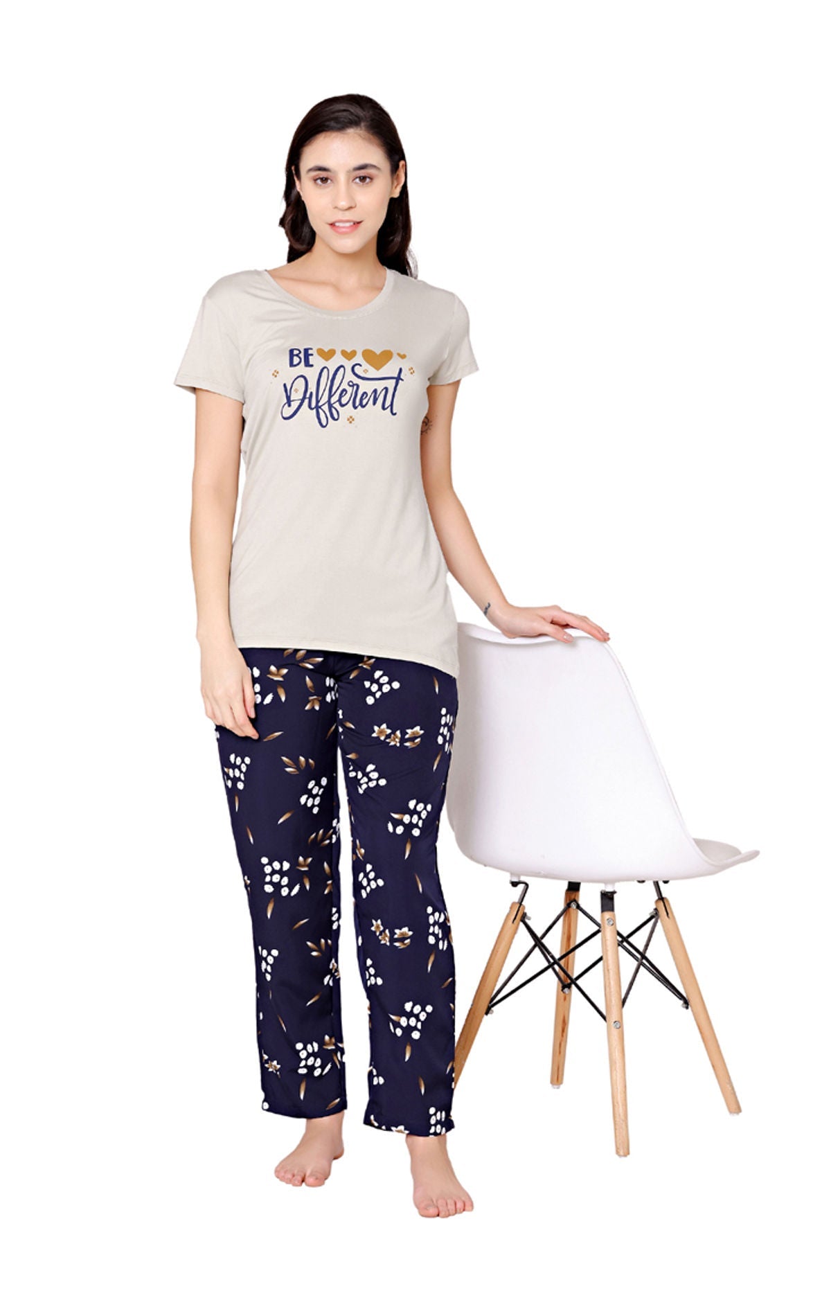 Bodycare Womens Modal Spandex Printed Tshirt & Pyjama Set BSLS15004