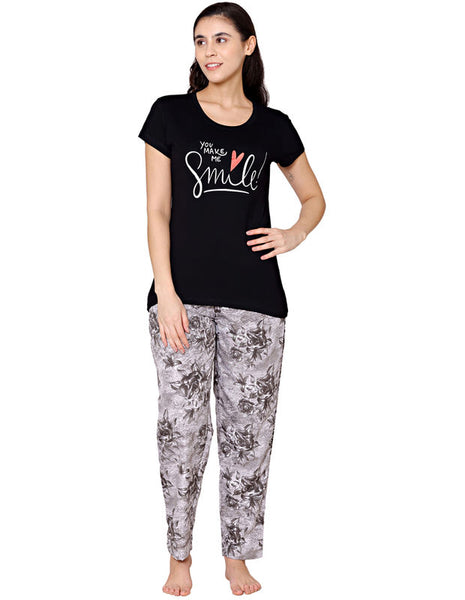 Bodycare Womens Modal Spandex Printed Tshirt & Pyjama Set BSLS15005