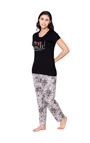 Bodycare Womens Modal Spandex Printed Tshirt & Pyjama Set BSLS15005