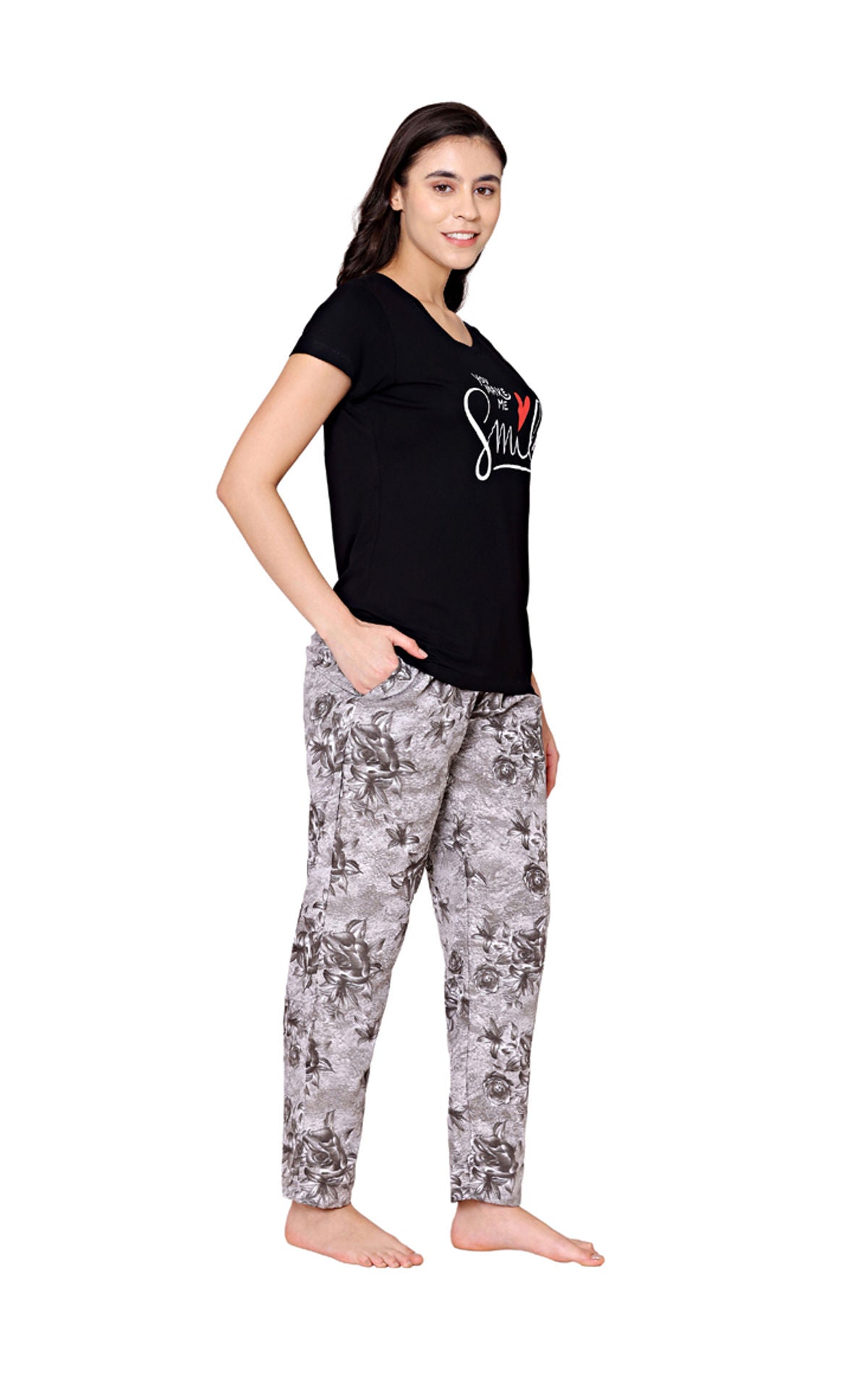 Bodycare Womens Modal Spandex Printed Tshirt & Pyjama Set BSLS15005