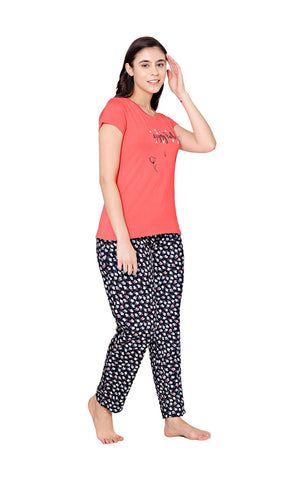 Bodycare Womens Modal Spandex Printed Tshirt & Pyjama Set BSLS15007