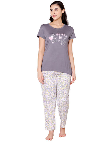 Bodycare Womens Modal Spandex Printed Tshirt & Pyjama Set BSLS15008