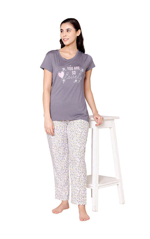 Bodycare Womens Modal Spandex Printed Tshirt & Pyjama Set BSLS15008