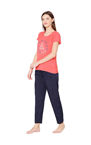 Bodycare Womens Modal Spandex Printed Tshirt & Pyjama Set BSLS15009