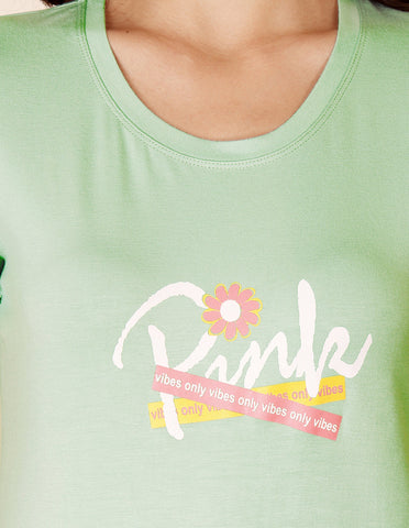 Green & Pink Cotton Nightsuit for Women by Bodycare – Printed T-Shirt & Pyjama Set-BSLS15010