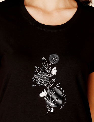 Black & Grey Cotton Nightsuit for Women by Bodycare – Printed T-Shirt & Pyjama Set-BSLS15012
