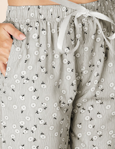 Black & Grey Cotton Nightsuit for Women by Bodycare – Printed T-Shirt & Pyjama Set-BSLS15012