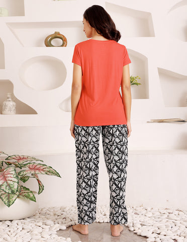 Red & Black Cotton Nightsuit for Women by Bodycare – Printed T-Shirt & Pyjama Set-BSLS15014