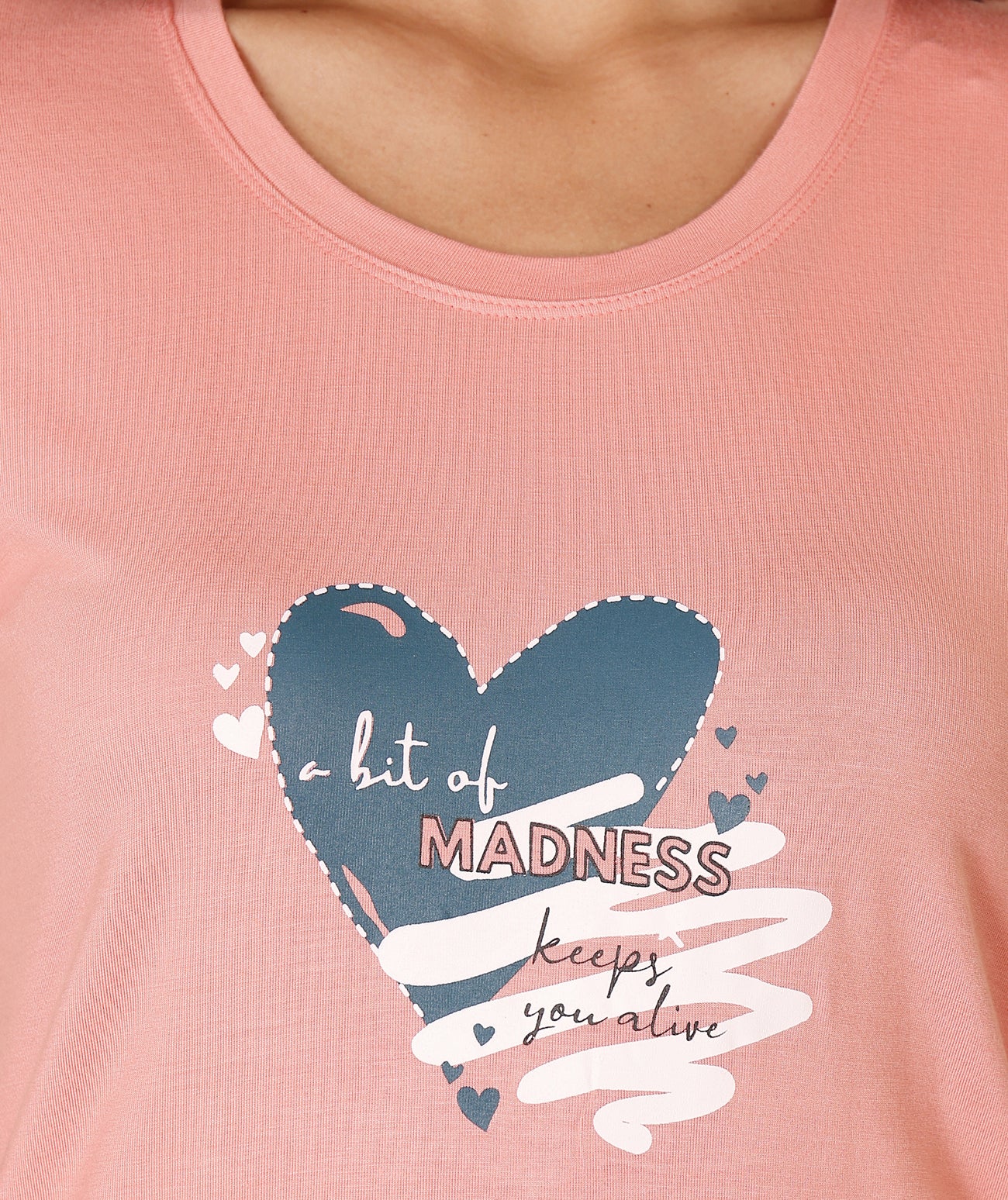 Pink & Blue Cotton Nightsuit for Women by Bodycare – Printed T-Shirt & Pyjama Set-BSLS15016