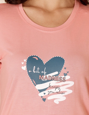 Pink & Blue Cotton Nightsuit for Women by Bodycare – Printed T-Shirt & Pyjama Set-BSLS15016