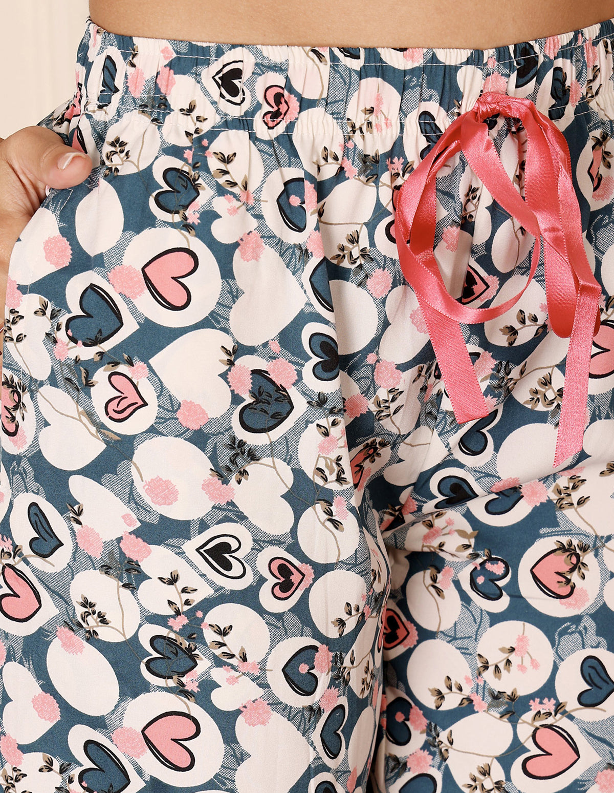 Pink & Blue Cotton Nightsuit for Women by Bodycare – Printed T-Shirt & Pyjama Set-BSLS15016