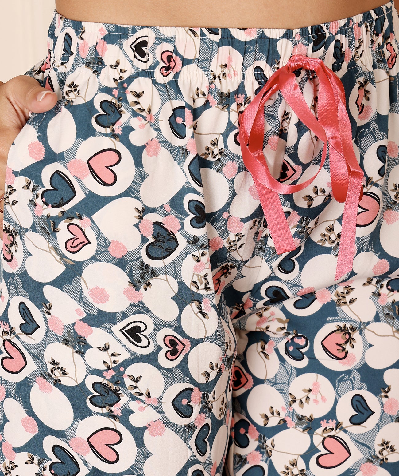 Pink & Blue Cotton Nightsuit for Women by Bodycare – Printed T-Shirt & Pyjama Set-BSLS15016