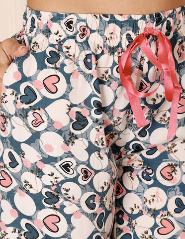 Pink & Blue Cotton Nightsuit for Women by Bodycare – Printed T-Shirt & Pyjama Set-BSLS15016