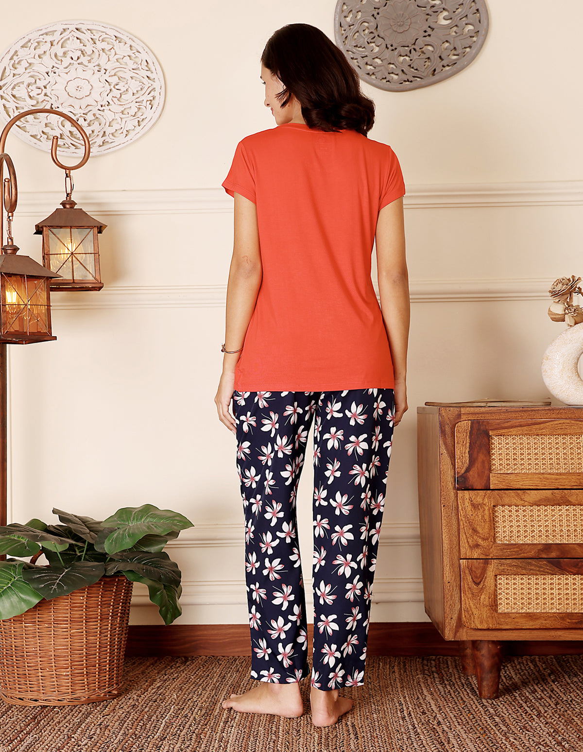 Red & Black Cotton Nightsuit for Women by Bodycare – Printed T-Shirt & Pyjama Set-BSLS15017