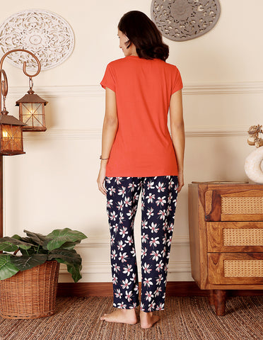 Red & Black Cotton Nightsuit for Women by Bodycare – Printed T-Shirt & Pyjama Set-BSLS15017