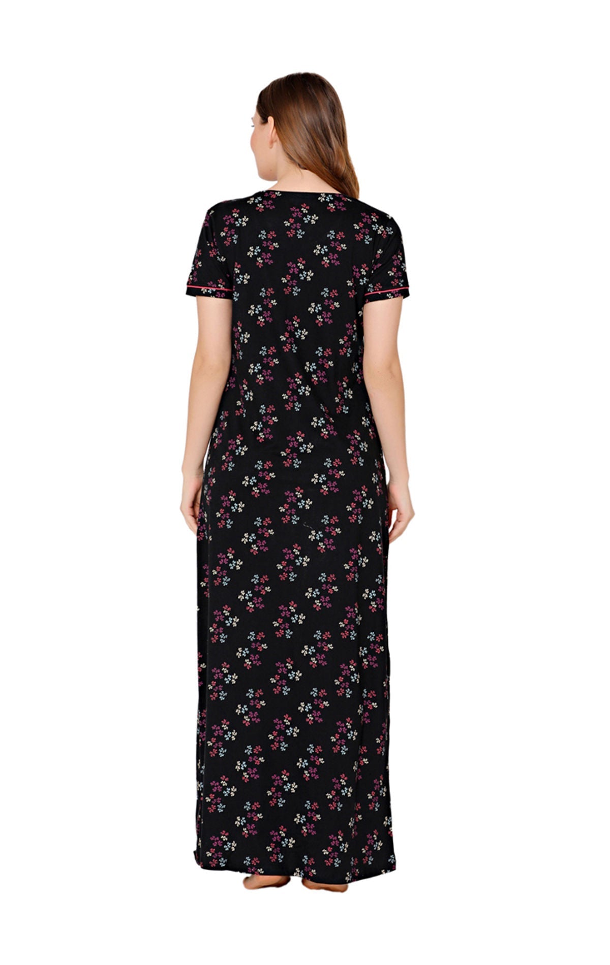 Bodycare Womens Combed Cotton Round Neck Printed Long Night Dress-BSN10004