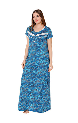 Bodycare Womens Combed Cotton Round Neck Printed Long Night Dress-BSN10007