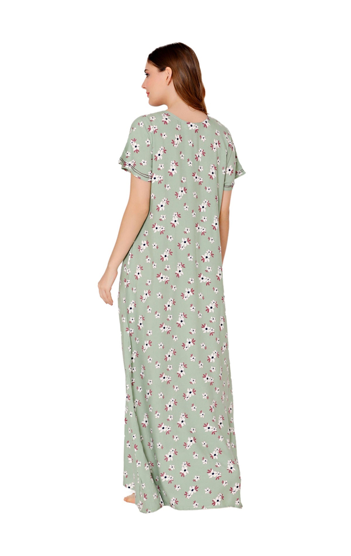 Bodycare Womens Rayon V Neck Floral Print Long Night Dress-BSN1009A