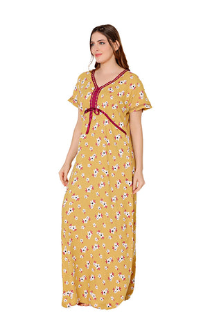 Bodycare Womens Rayon V Neck Floral Print Long Night Dress-BSN1009C