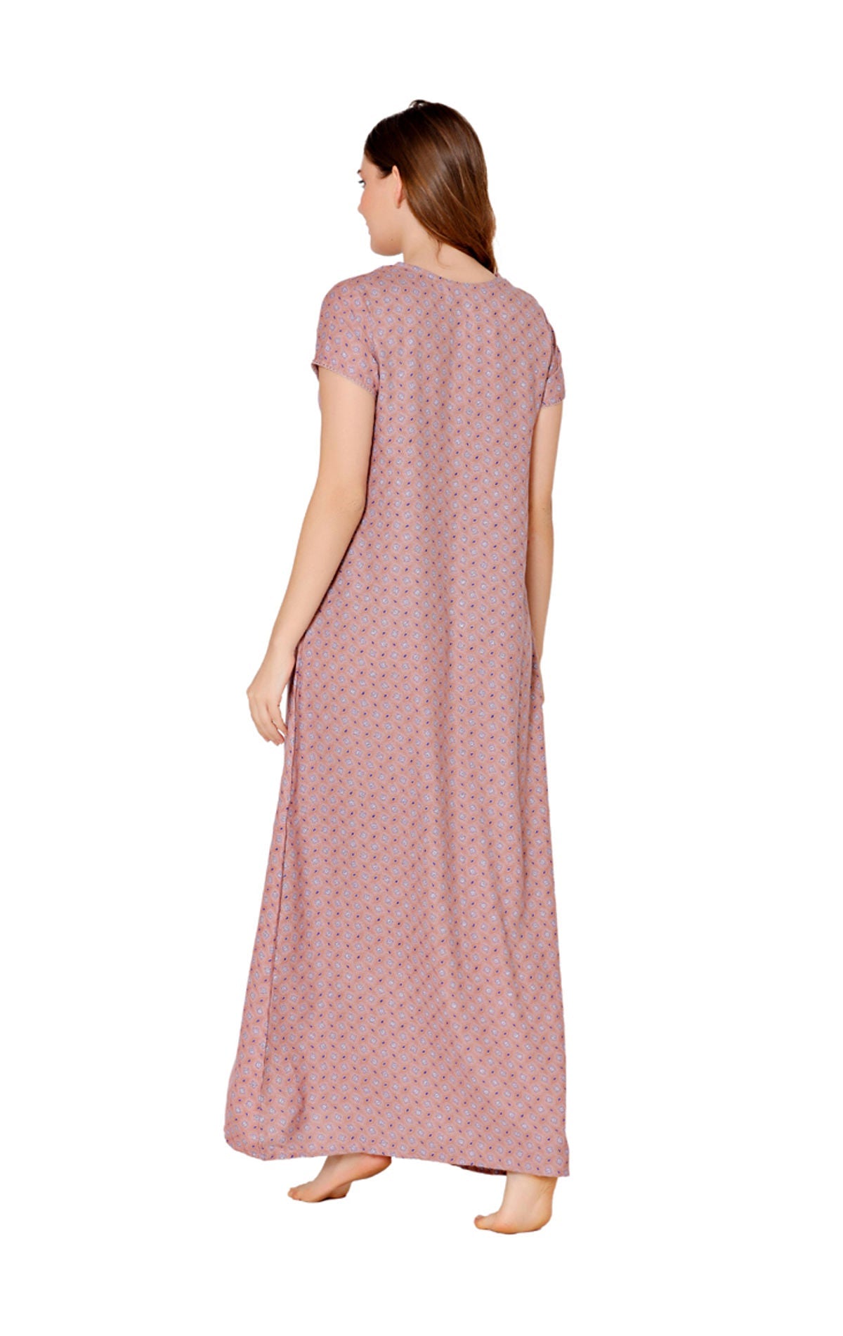 Bodycare Womens Polycotton V Neck Printed Long Night Dress-BSN2004A