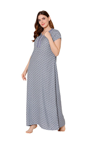 Bodycare Womens Polycotton V Neck Printed Long Night Dress-BSN2004B