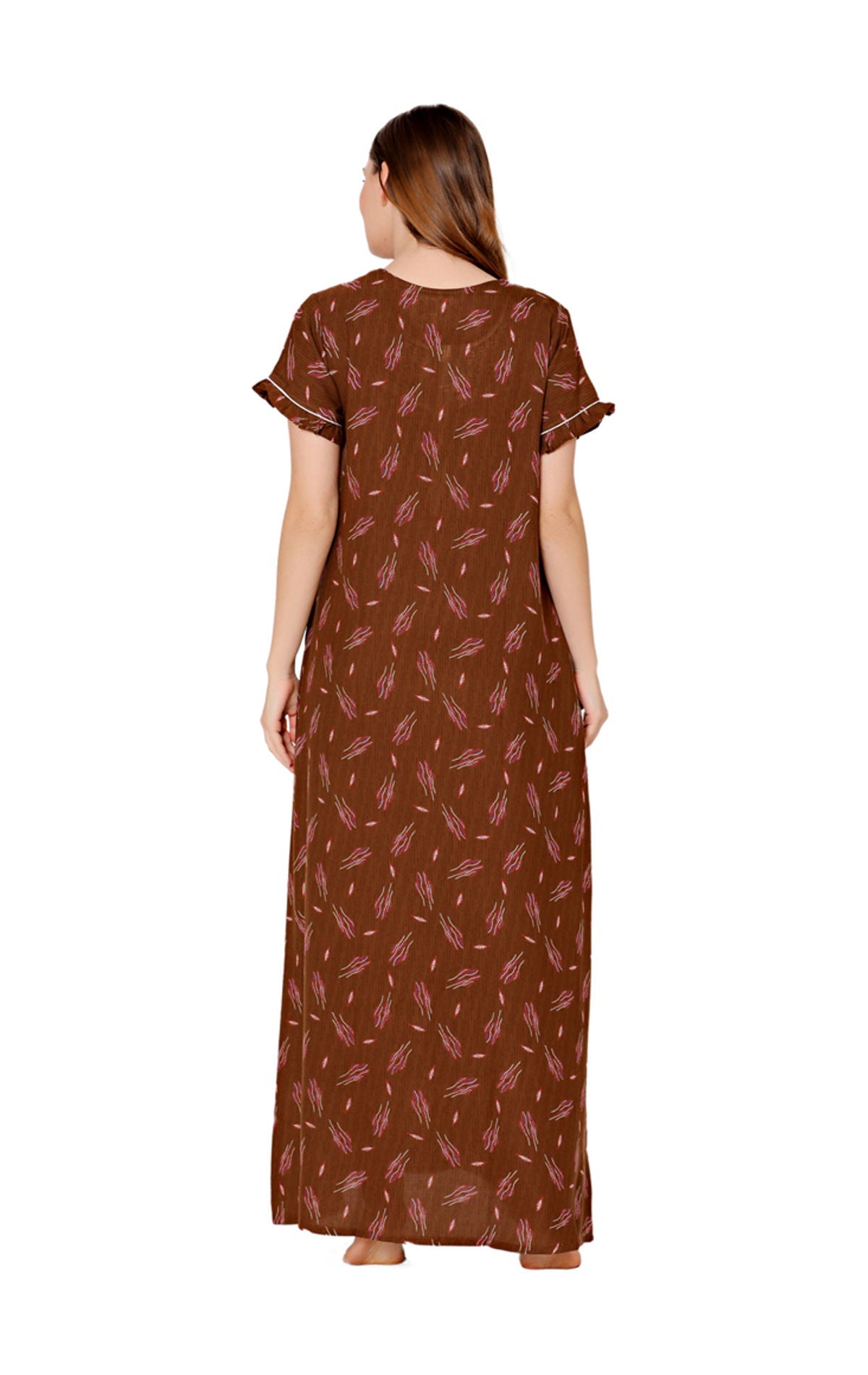 Bodycare Womens Polycotton Round Neck Printed Long Night Dress-BSN2005C