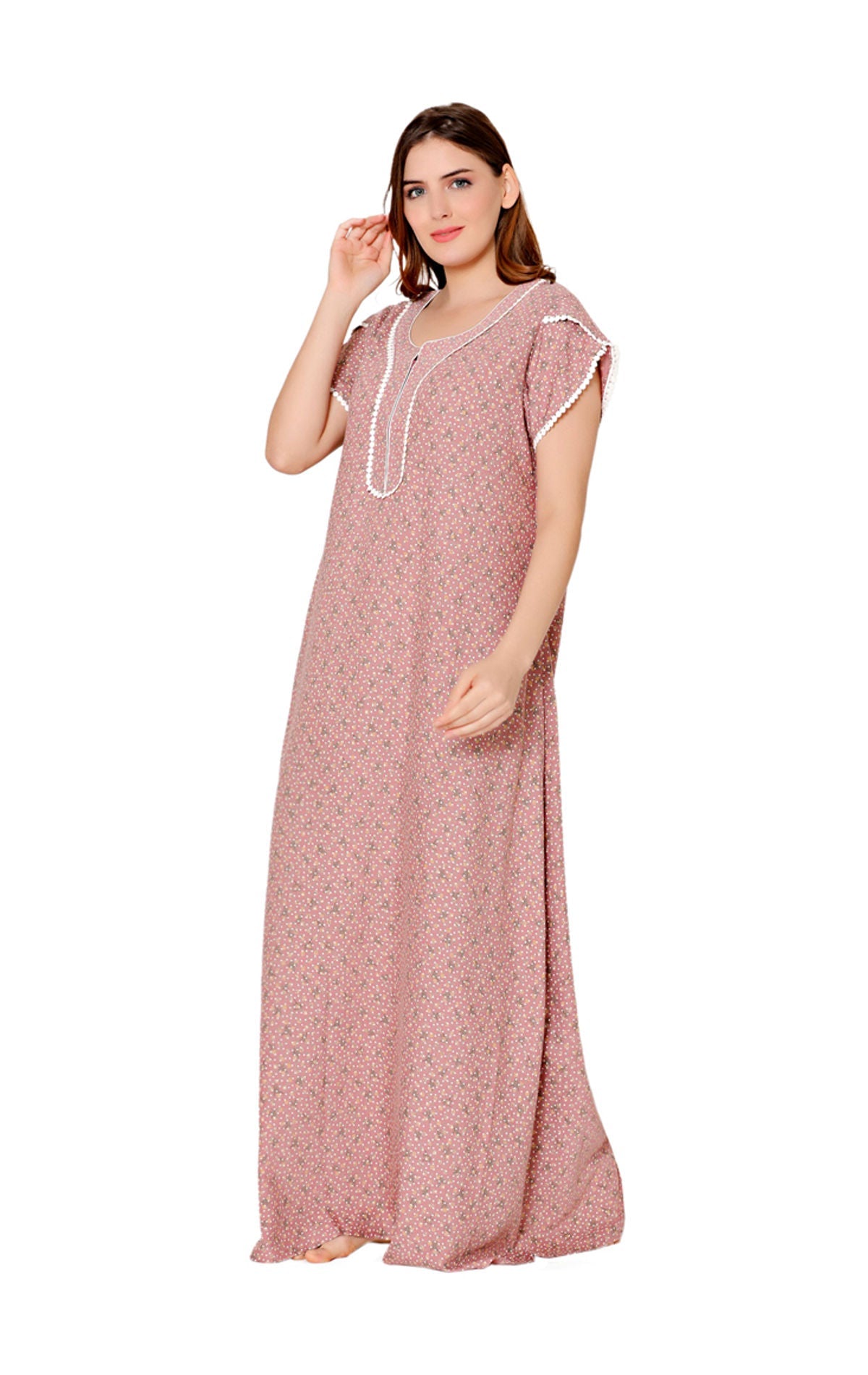 Bodycare Womens Polycotton Round Neck Printed Long Night Dress-BSN2006A