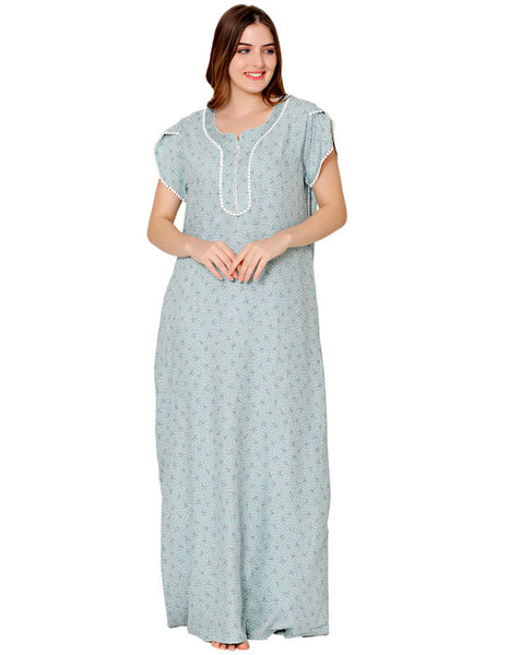 Bodycare Womens Polycotton Round Neck Printed Long Night Dress-BSN2006B