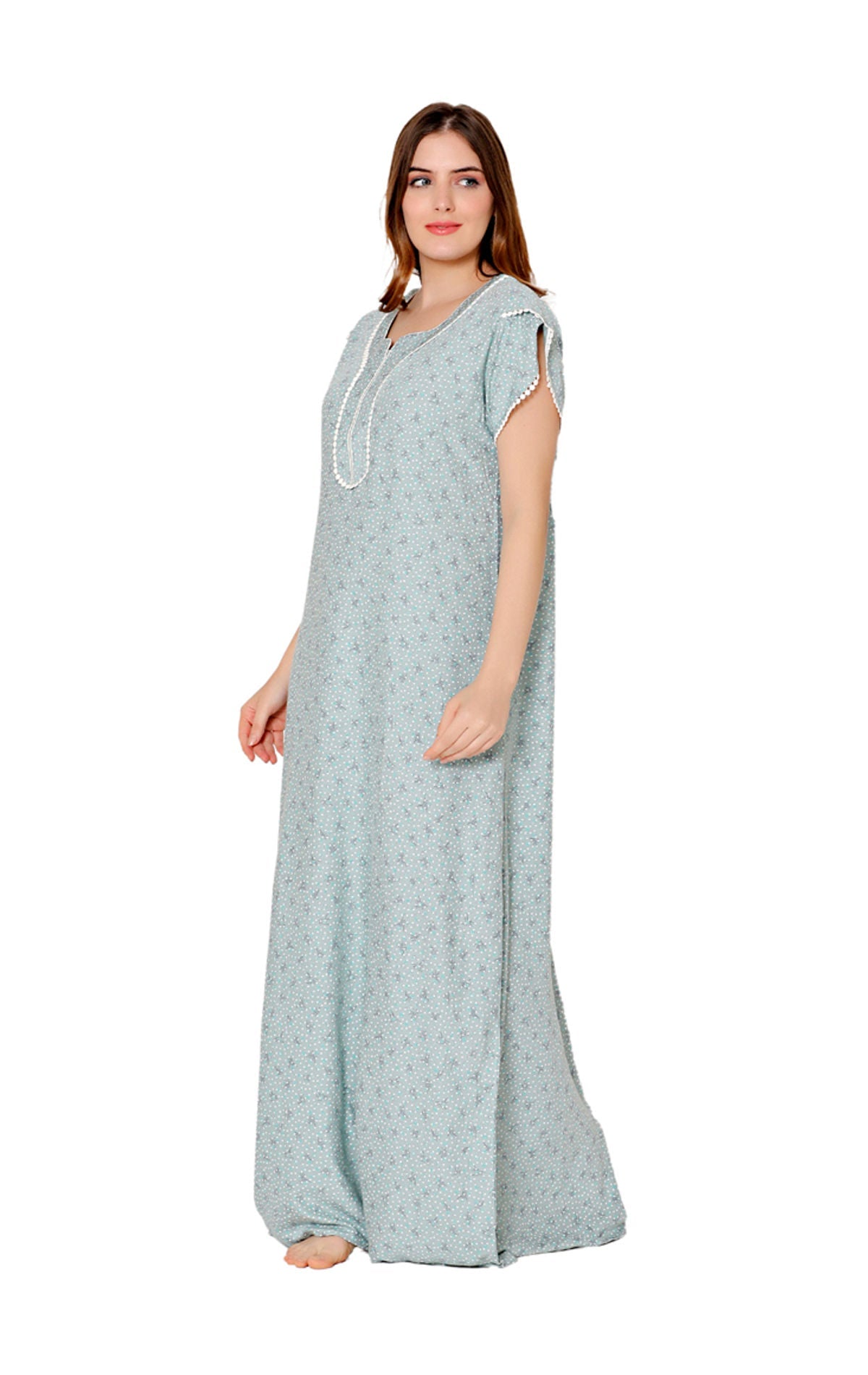 Bodycare Womens Polycotton Round Neck Printed Long Night Dress-BSN2006B