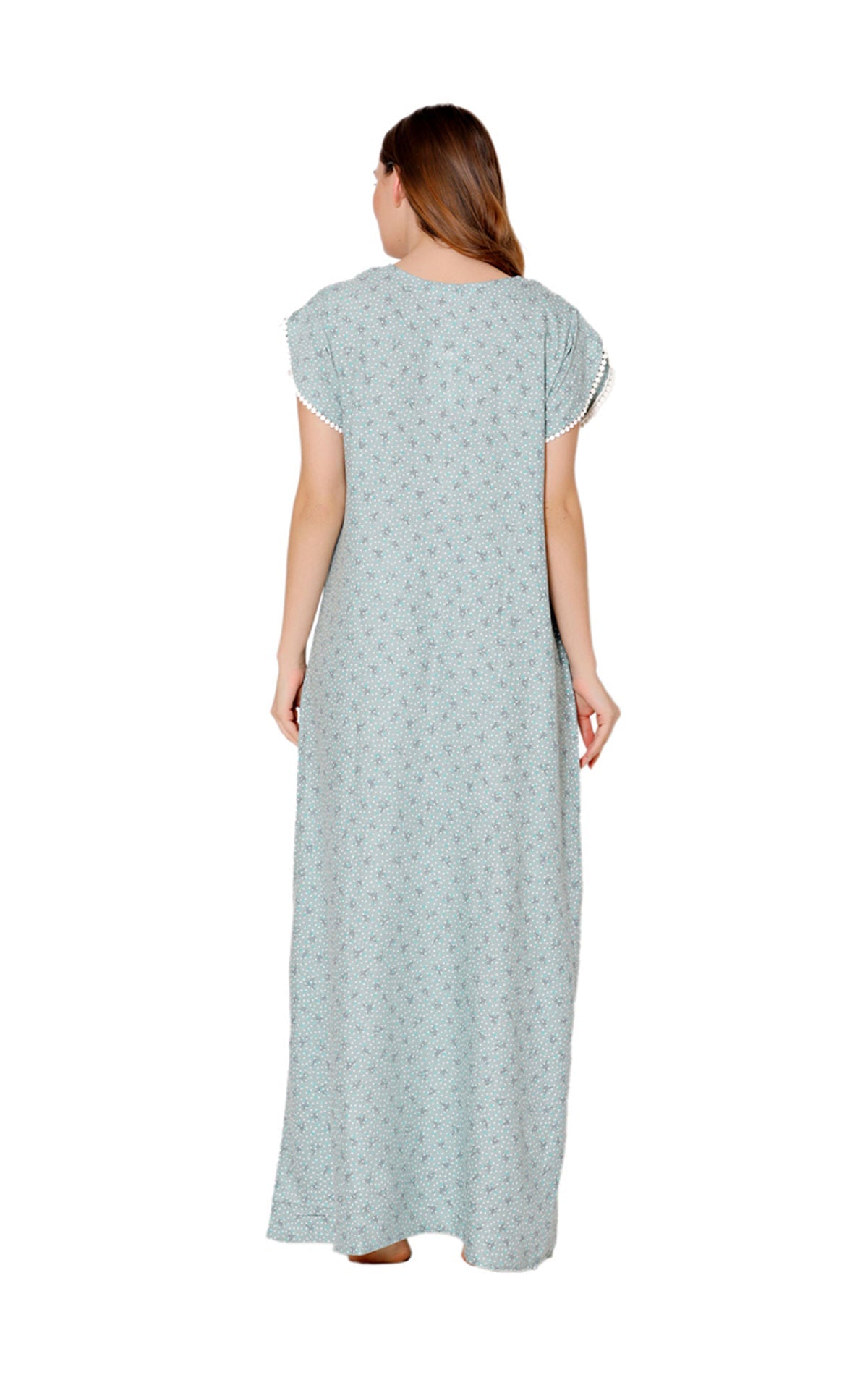 Bodycare Womens Polycotton Round Neck Printed Long Night Dress-BSN2006B