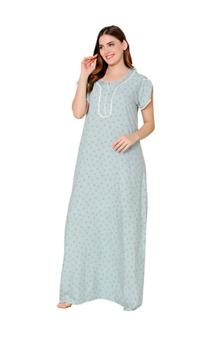 Bodycare Womens Polycotton Round Neck Printed Long Night Dress-BSN2006B