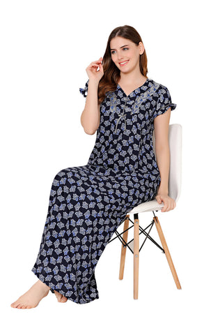 Bodycare Womens Polycotton V Neck Printed Long Night Dress-BSN2007A