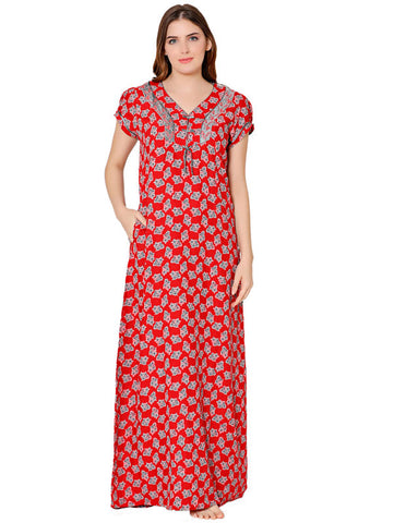 Bodycare Womens Polycotton V Neck Printed Long Night Dress-BSN2007B