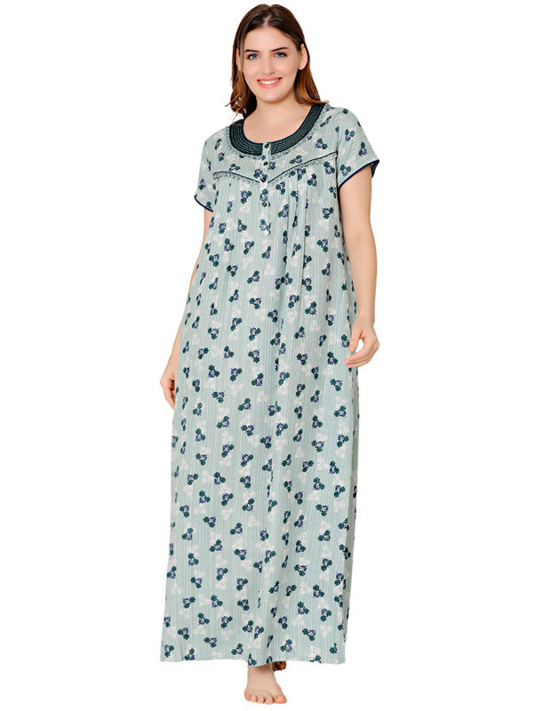 Bodycare Womens Polycotton Round Neck Printed Long Night Dress-BSN2008C