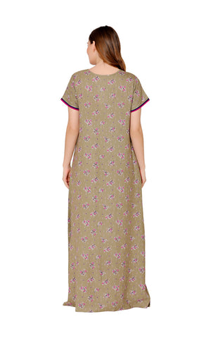 Bodycare Womens Polycotton V Neck Printed Long Night Dress-BSN2011A