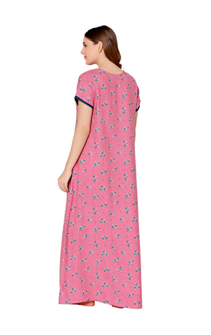 Bodycare Womens Polycotton V Neck Printed Long Night Dress-BSN2011C