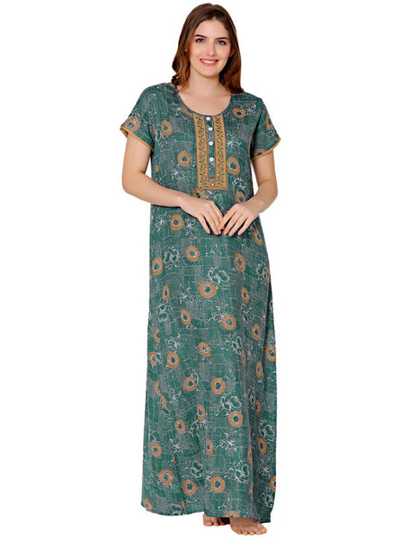 Bodycare Womens Polycotton Round Neck Printed Long Night Dress-BSN2012A