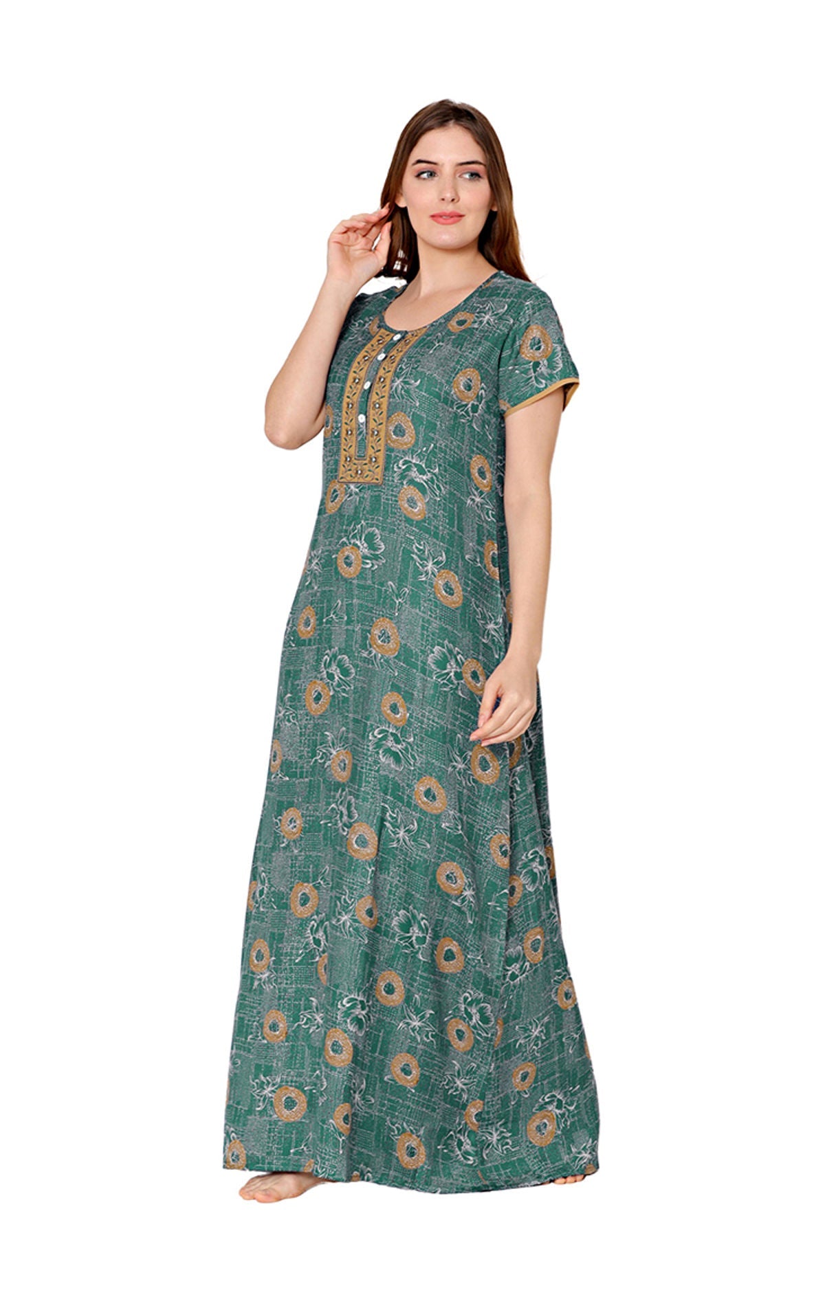 Bodycare Womens Polycotton Round Neck Printed Long Night Dress-BSN2012A