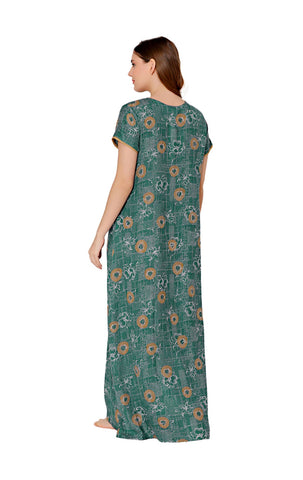 Bodycare Womens Polycotton Round Neck Printed Long Night Dress-BSN2012A