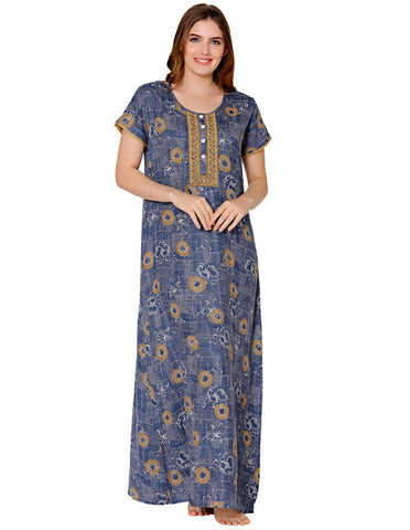 Bodycare Womens Polycotton Round Neck Printed Long Night Dress-BSN2012C