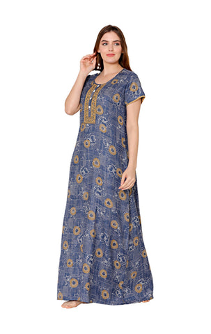 Bodycare Womens Polycotton Round Neck Printed Long Night Dress-BSN2012C