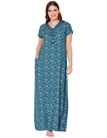 Bodycare Womens Polycotton V Neck Printed Long Night Dress-BSN2013A