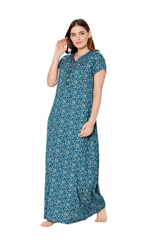 Bodycare Womens Polycotton V Neck Printed Long Night Dress-BSN2013A